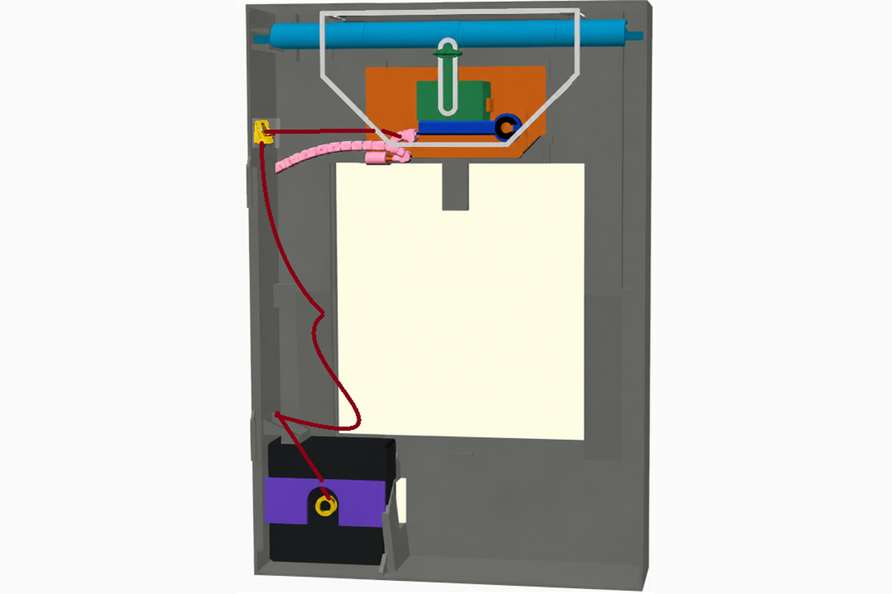 Color-coded mechanism inside the back of the frame